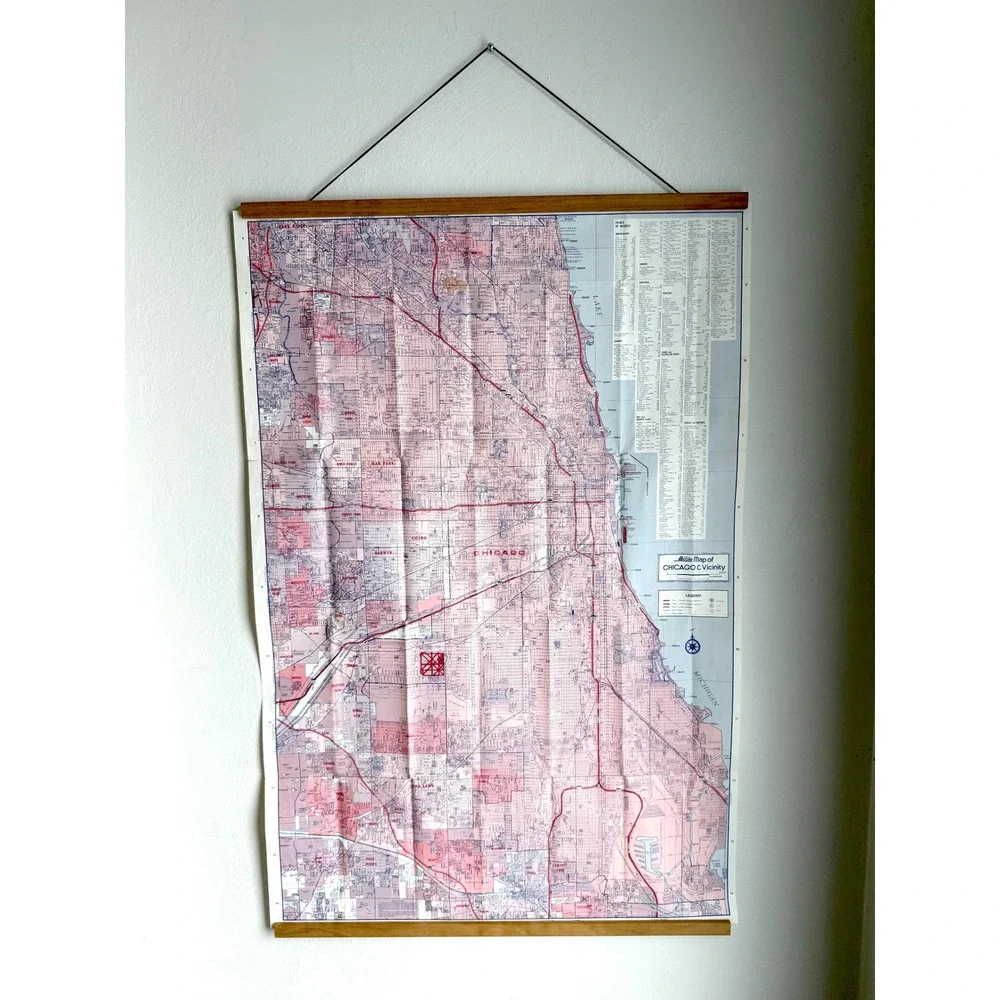 Vintage Greater Chicago Illinois Map, Large Wall Hanging Magnetic‎ Poster Frame